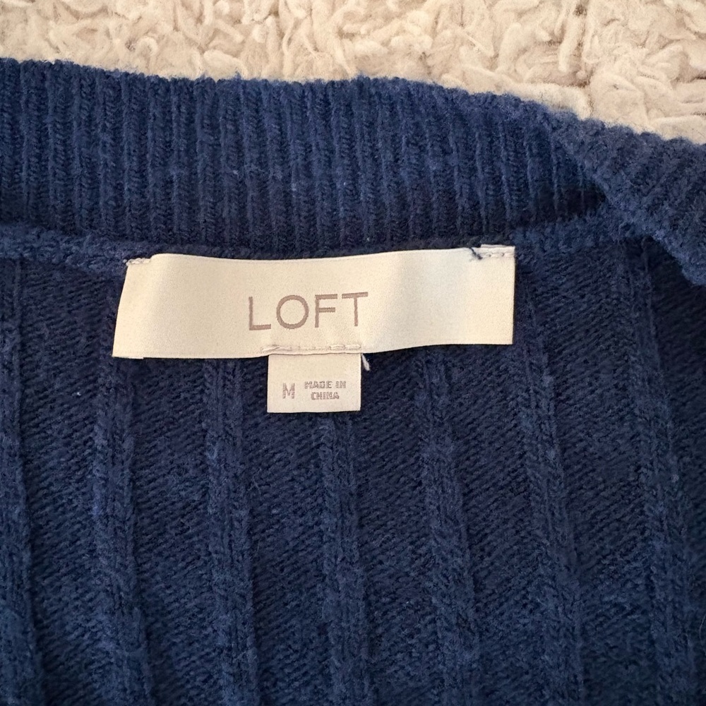Loft Navy and White Striped Women's Sweater with Heart Detail - Picture 3 of 6